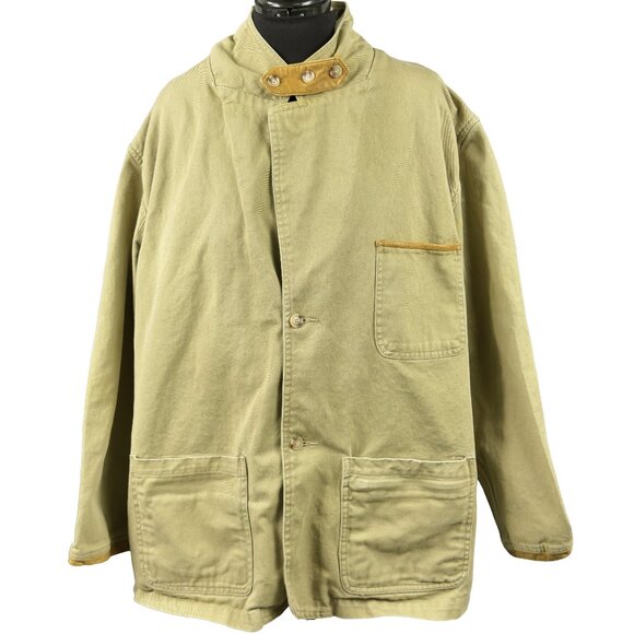ORVIS Vintage Field Coat Canvas HuntingWork JacketLeather Trimmed Tan Men XL